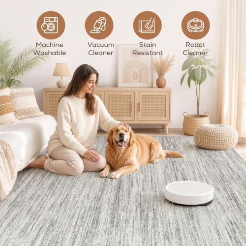 Nakagishi 10X12 Area Rugs Living Room: Washable Large Vintage Rug Neutral Non-Slip Soft Stain Resistant Indoor Carpet