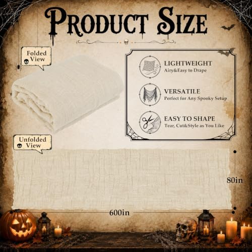 600 x 80 in Halloween Creepy Cloth for Yard and Outdoor Decorations, Beige