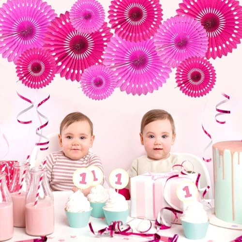 Pink Decorations for Party Paper Honeycomb Fans Hot Pink 10Pcs