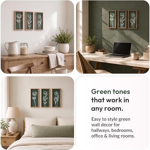 Tide and Tales 3d Green Wall Art, Wooden Botanical Wall Decor, Set of 3
