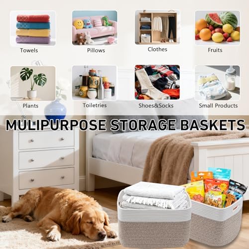 Woven Rope Storage Baskets / 3pc-white&brown / 13.5 x 11 x 9.5 / Set of 3
