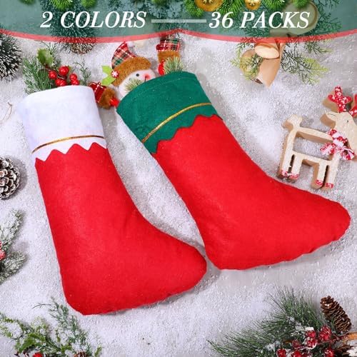 Zubebe 36 Pcs Christmas Stockings Bulk 15 Inch Felt, Red Green White