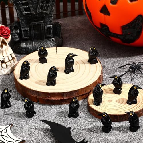 60Pcs Mini Resin Crows,Mini Black Crow Ravens Figurines