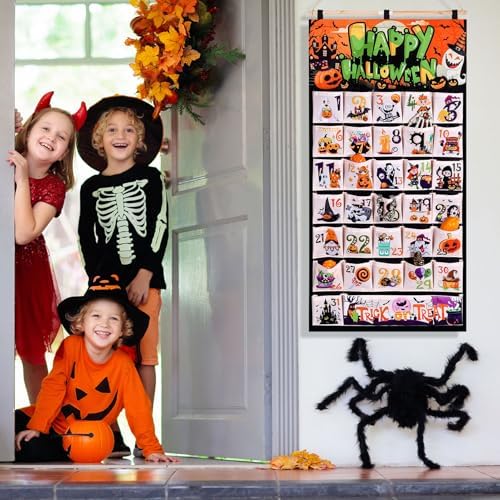 HOWAF Fabric Halloween Advent Calendar (Countdown to Halloween), 31 Days Mystery Happy Halloween Countdown Calendar with 31 Pockets for Halloween Party Holiday Home Wall Decoration