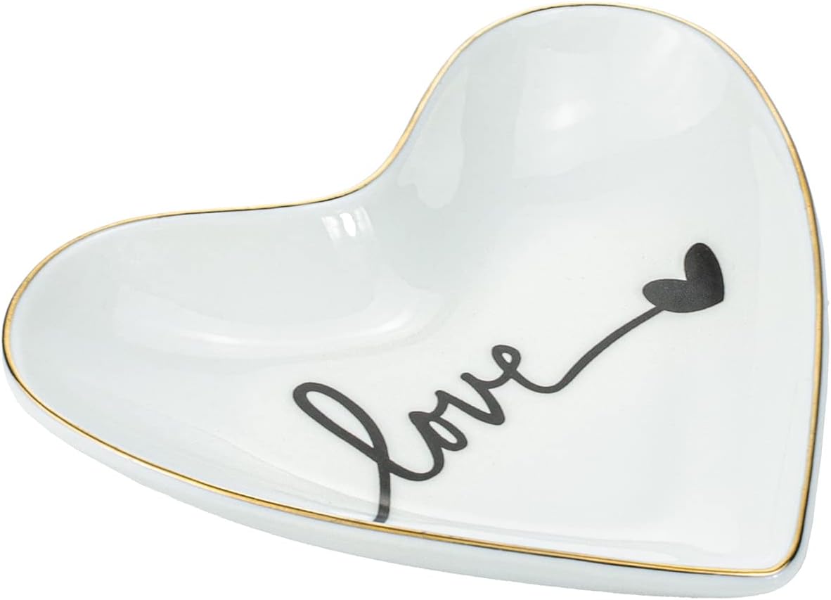 Original Ceramic Heart Shape Ring Dish Holder Jewelry Tray Dish Trinket Holder Jewelry / Love U