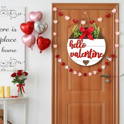 Boao Hello Valentine's Day Wooden Hanging Sign Farmhouse Door Decor