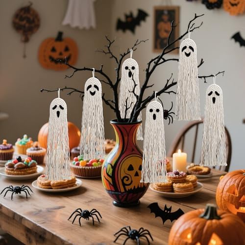 12 Pcs 11" Halloween Boho Ghost Macrame Decor, Handmade Boho Ghost Ornament