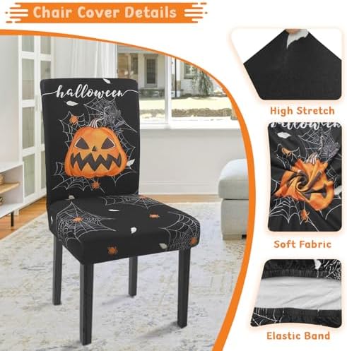 Halloween Chair Covers Set of 6 Pumpkin Ghost Spider Parsons Slipcovers