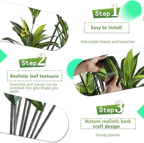 5ft Dracaena Artificial Plant - Large Tropical Indoor Fake Tree with Lifelike Leaves - Tall Faux Floor Plant in Pot for