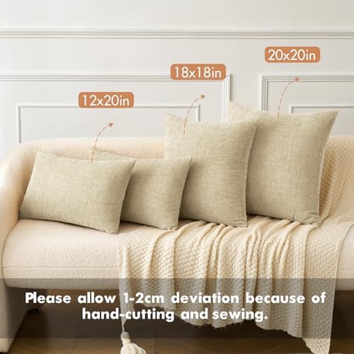 MIULEE Soft Chenille Throw Pillow Covers Beige 18x18 Inch Pack of 2