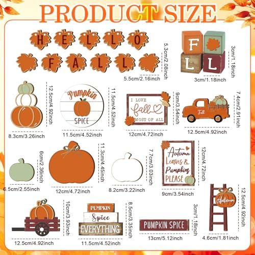 Maitys 21pcs Fall Tiered Tray Decor Set, Hello Fall Thanksgiving Pumpkin Wooden Signs Gnome Truck Wood Maple Leaf Garland Rustic Farmhouse Table Centerpieces for Autumn Thanksgiving Kitchen Home Decor