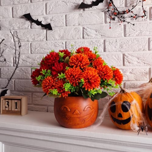 SiliFine Halloween Pumpkin Bucket Artificial Flowers Jack-o-Lantern Vase