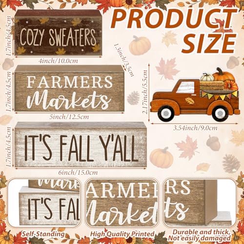 Lineshading 4 Pcs Fall Wooden Block Table Decor Stacked Signs Truck Topper