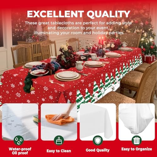 6 Pack Disposable Plastic Tablecloth - Christmas Snowman Table Cover for Party Decoration Supplies - 54 x 108 Inches (Christmas Snowman)