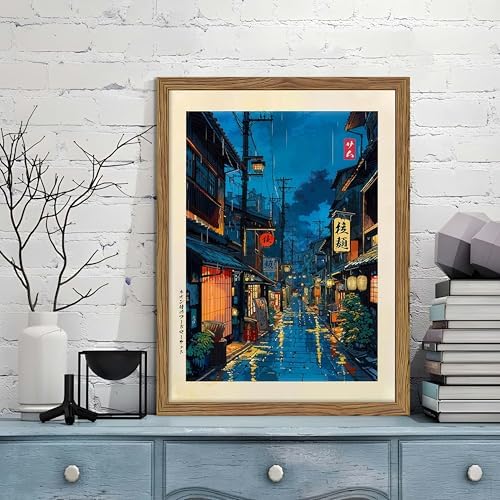Framed Japanese Wall Art, Asian Tokyo Tea House Canvas Wall Decor Painting, Cool Japanese Night Posters Prints Pictures