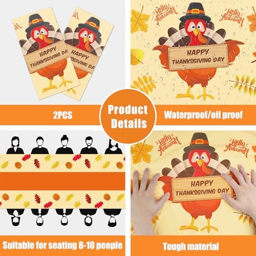 OHOME Thanksgiving Decorations - Thanksgiving Tablecloth | Thanksgiving Table Decor Indoor Outdoor Outside - Friendsgiving Party Favor Centerpiece Banner Essentials,52"x87",2 Pack
