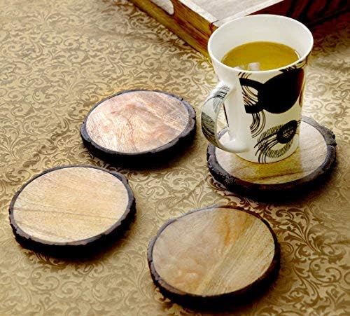 Mango Wood Coasters for Drinks / Natural / Set of 4