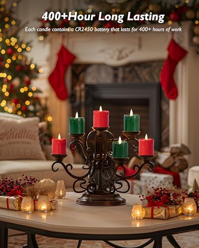 Homemory 2"x 2" Red & Green 6 Hour Timer Flameless Votive Candles, 6 Pack