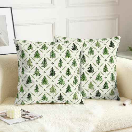 Christmas Tree Pillow Covers 22x22 Set of 2 Sage Green Xmas Farmhouse Print Outdoor Decorative Pillow Cases Winter Holiday Decorations Throw Cushion Case for Couch Sofa Bed