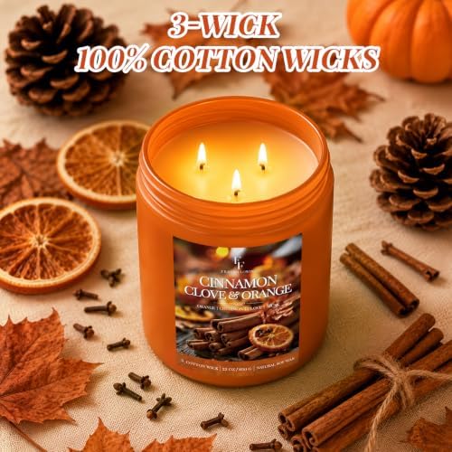 FF FRAGRFLOWING Large Fall Candle for Home Scented, Soy Wax, 22 oz