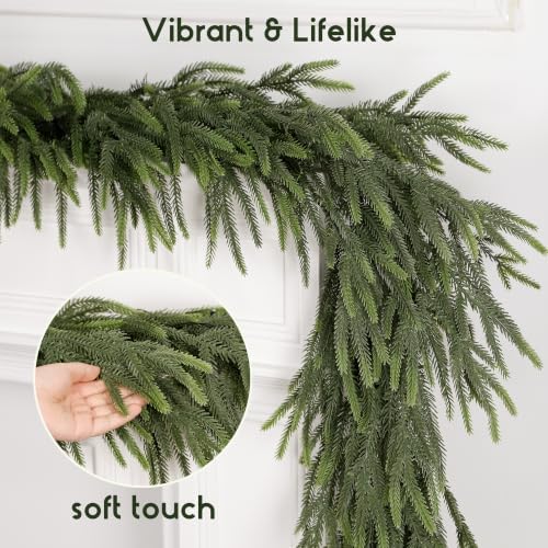 9FT Soft Touch Artificial Norfolk Pine Christmas Garland with Timer Lights