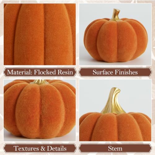 DN DECONATION Fall Pumpkin Decor, Fake Flocked Pumpkin Decoration for Home