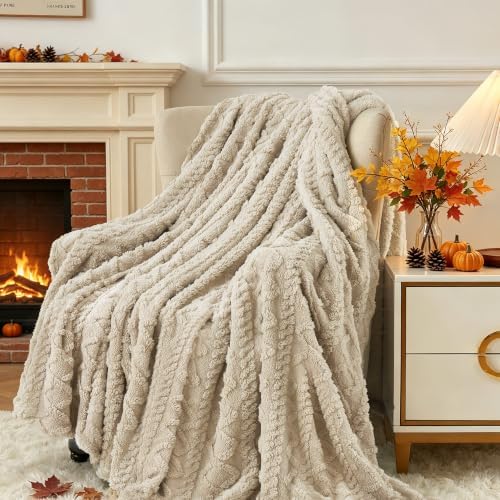 Aganear Fleece Throw Blanket for Bed Couch 90"x90" Khaki