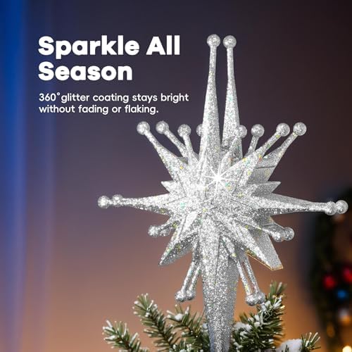 DG-Direct Christmas Tree Topper with Wide Coverage Light, Frosted Silver