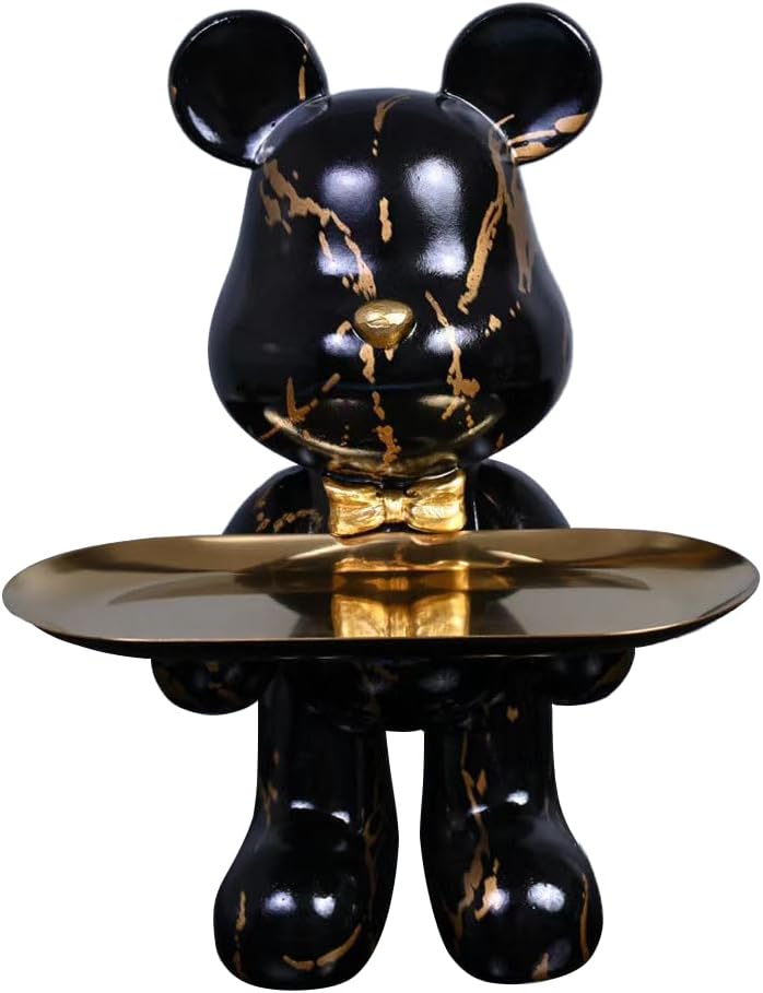 Bear Statue Resin Tray Sculpture / Black Gold