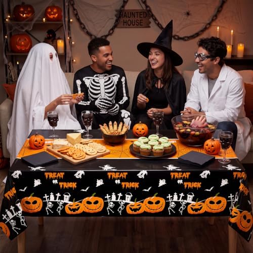 6 Pack Halloween Tablecloth, 54" x 108"Disposable Plastic Table Cloths Cute Pumpkin Ghost Halloween Table Covers for Home Decor Halloween Party Decorations