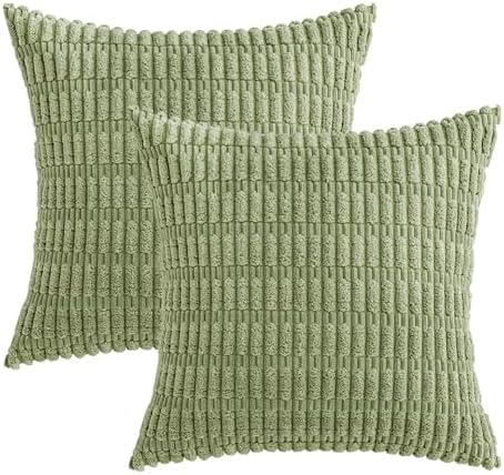 MIULEE Corduroy Decorative Throw Pillow Covers 12x12 Sage Green Pack of 2