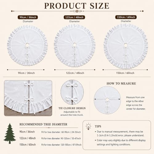 Velvet Christmas Tree Skirt White 48 inch Ruffled Holiday Tree Skirt for Rustic Xmas Tree Decoration