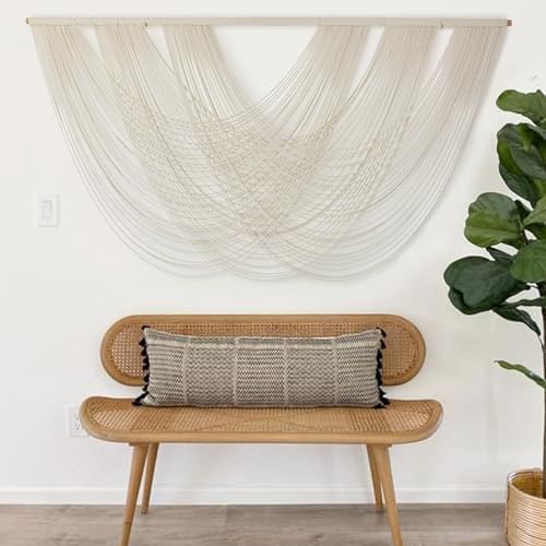 Macrame Wall Hanging Boho Wall Decor Ivory Fiber Handmade Large 57"W*31"L