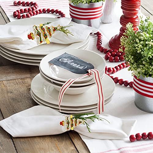 wonlex Christmas Tree Napkin Rings Set of 6 for Cloth Napkins, Winter Napkin Ring Holders for Xmas Gold Serviette Christmas Theme Xmas Gifts (Xmas Tree)