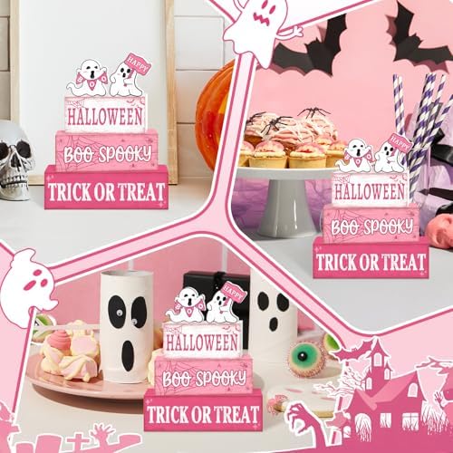 Britimes Halloween Ghost Tiered Tray Decor Set, 4 Pack, Wooden