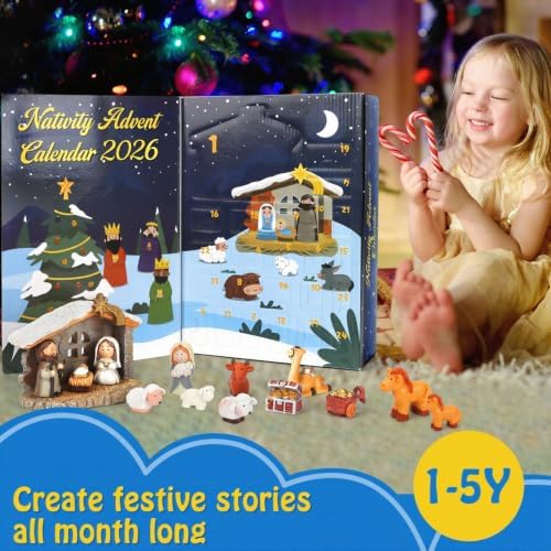 Nativity Advent Calendar 2026 for Kids - 24 Days of Nativity Set for Kids