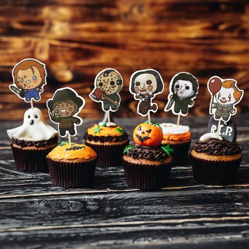 Gyufise 36Pcs Horror Movie Cupcake Toppers Horror Movie Halloween Cupcake Picks Halloween Birthday Cake Decorations for Baby Shower Birthday Party Supplies