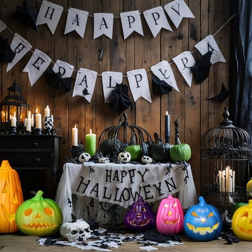 Tujoe 12 Pcs Halloween Pumpkin Lantern Set Light up LED,Multi Color