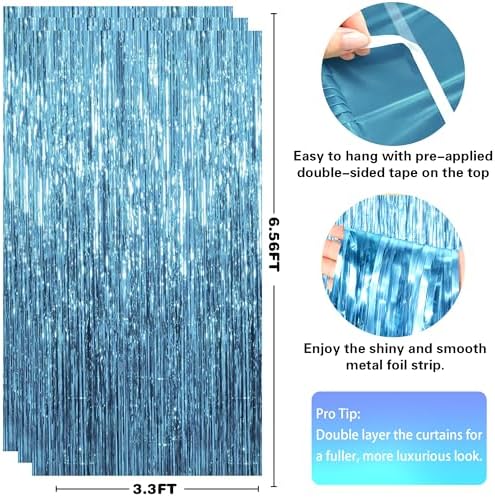 Pool Party Decorations - Blue Tinsel Streamers Backdrop Banner | Summer Party Favors Supplies Indoor Outdoor - Ocean Themed Party Decorations for Beach Sea Water Blue Birthday,2 Pack
