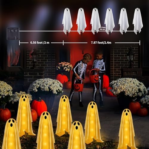 6PACKS Halloween Decorations Outdoor Solar Ghost Lights,Scary Ghost Decor with Spooky Party Gifts,Solar Halloween Path Lights for Front Porch/Yard/Garden/Home/Ghost Party Decor Warm White