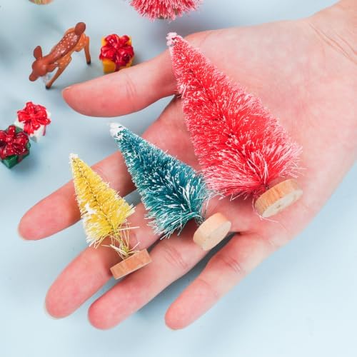 Yookat 51Pcs Mini Pine Trees Bottle Brush Trees Deer Boxes