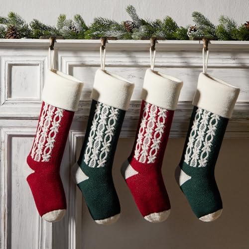 Nanou 18” Knitted Christmas Stockings, 1 Pack, Snow-Green