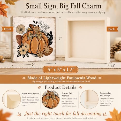 Fall Decorations for Home Bow Pumpkin Wood Sign Fall Decor 5 * 5inch