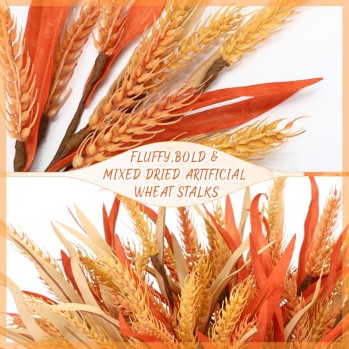 Suncalla 20 Pcs 13.8" Fall Artificial Wheat Stems, Golden Orange