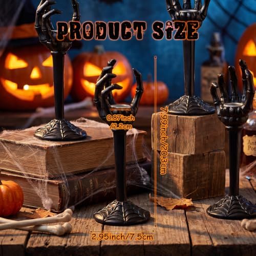 Qinyoung 2 Set Halloween Skull Taper Candle Holders Skeleton Hands Holder Candle Resin Gothic Tea Light Stand Spooky Horror Skeleton Hand Ghost Candlestick for Party Decoration Party(Black)