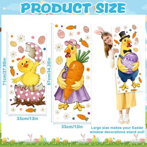 Easter Window Cling Large Chick Easter Egg Carrot Flower Decal Spring Decor