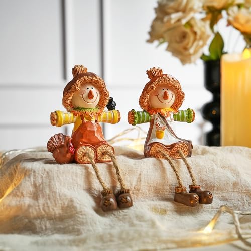 FESTGLOX Scarecrow Fall Decor, 2Pcs Fall Shelf Sitters with Dangling Legs