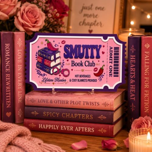 Smutty Book Club Shelf Decor - Lifetime Member Ticket Sign, Spicy Romance Bookish Decor for Book Nook, Smut Reader Gifts for Women Book Lovers
