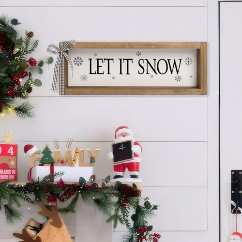 Let It Snow Sign, White Wooden Winter Holiday Centerpieces Snowflake Decor, Indoor Table Top Wall Shelf Desk Mantel Decorative Signage Wood Plaque Rustic Farmhouse Decorations for Home