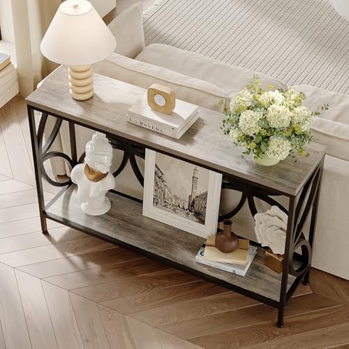 GiftGo Narrow Sofa Table 47.2 Inch, Industrial Sofa Table Behind Couch, Vintage Entry Console Table with Storage for